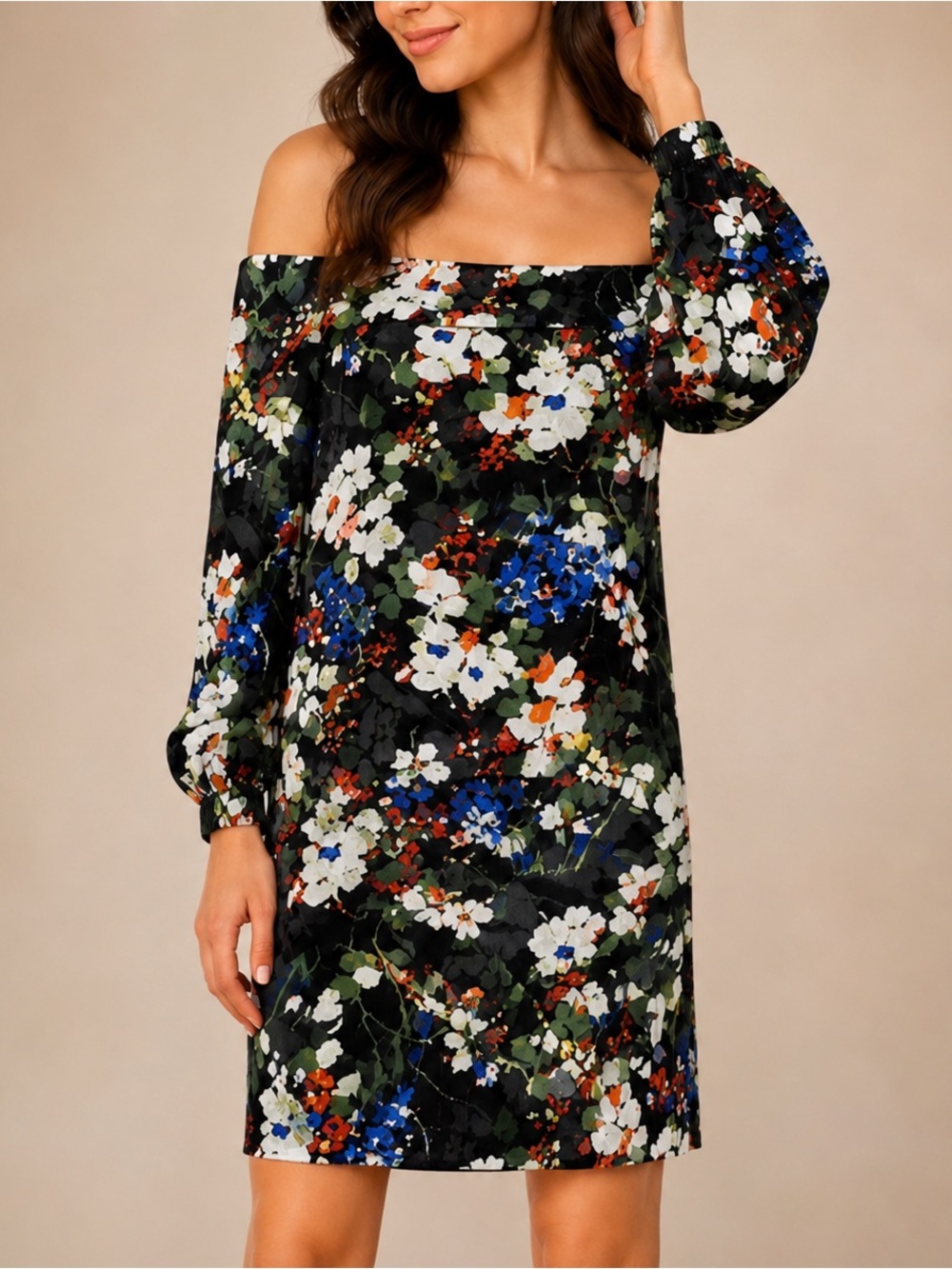 Banana Republic Black Floral Off Shoulder Dress Women’s Medium Tall NWT